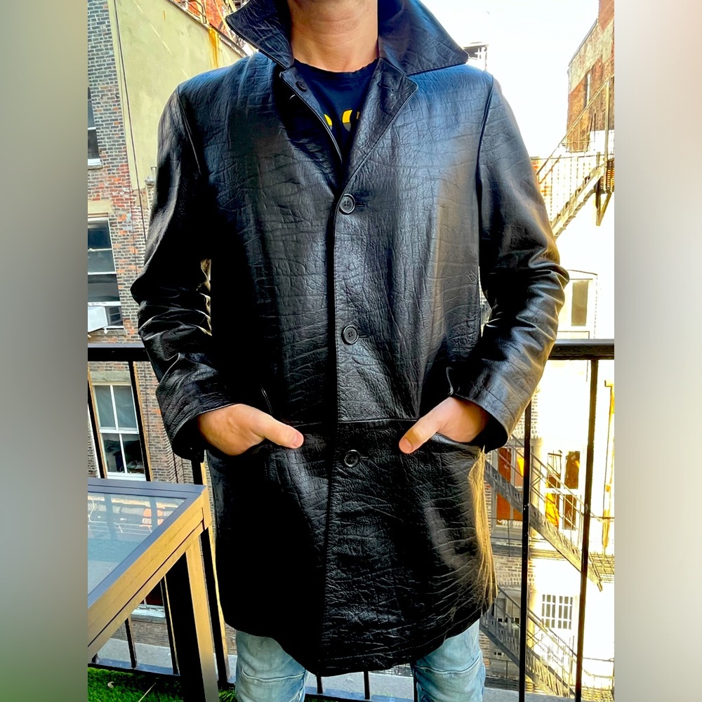 Men's Vintage Prada Black Leather Coat Jacket